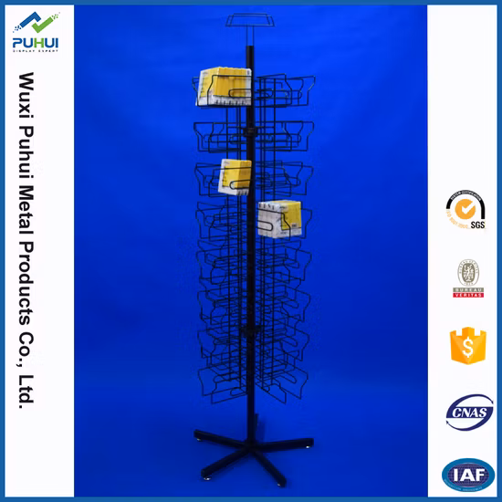 3 Sides Retail Shop Exhibition Steel Rack Metal Wire Floor Spinning Display (PHY201)
