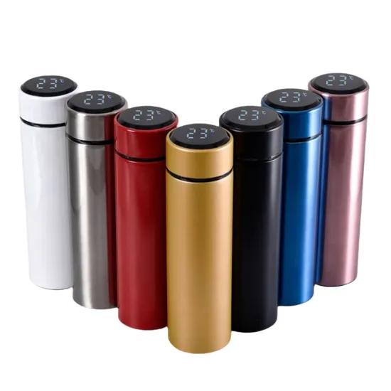 500ml Double Wall Smart Hot Water Thermos 304 Stainless Steel Water Bottle Insulated Vacuum Flask Temperature Display Smart Thermos Cup with Tea Infuser 