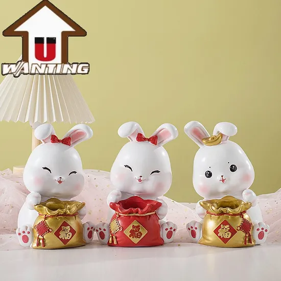 China Resin Cute Rabbit Candy Snacks Storage Box Home Decoration Office Gift 