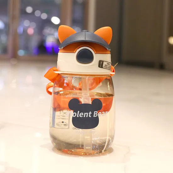 Cute Children′s Cartoon Hat Straw Cup Plastic Water Bottle Portable BPA Free Kids Water Bottle Kids Water Bottle with Straw 