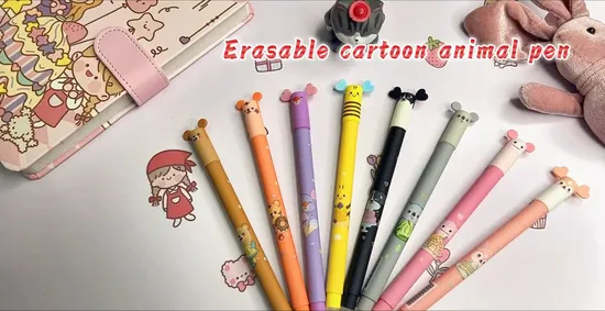 Greenwill Promotion Customized Fancy Stationery Multi Color Cartoon Animal Design Logo Printing Ergonomic Friction Gel Pen (KFG927