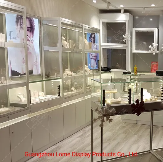 Luxury Shop Window Exhibition Counter Jewelry Display Case Custom Logo Metal Glass 