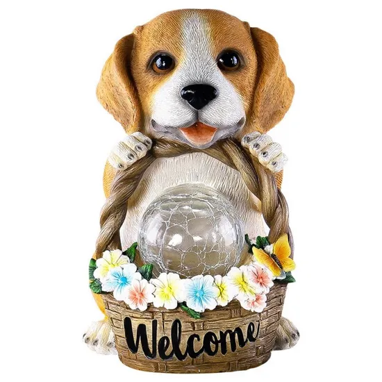 Welcome Puppy Dog Statue Decor Solar Waterproof Resin Puppy Sculptures Guest Greeter Outside Decor Housewarming Holiday Gifts Wyz20506 